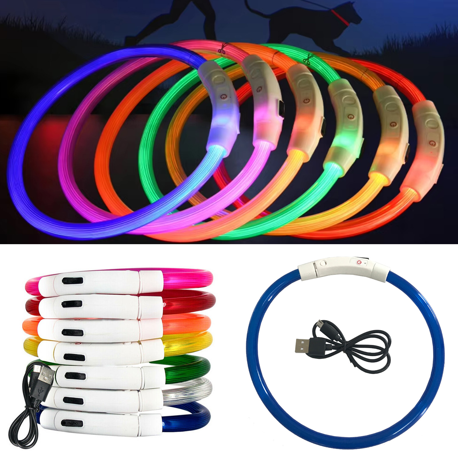 Led Dog Collar Glowing Rechargeable Usb - Led Parlayan köpek tasması Dc5V Usb/Köpekler