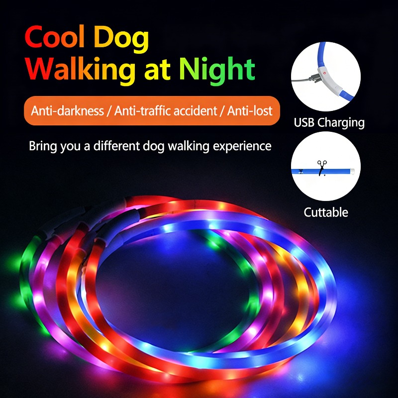 Led Dog Collar Glowing Rechargeable Usb - USB Şarjlı LED Köpek Tasması Gece