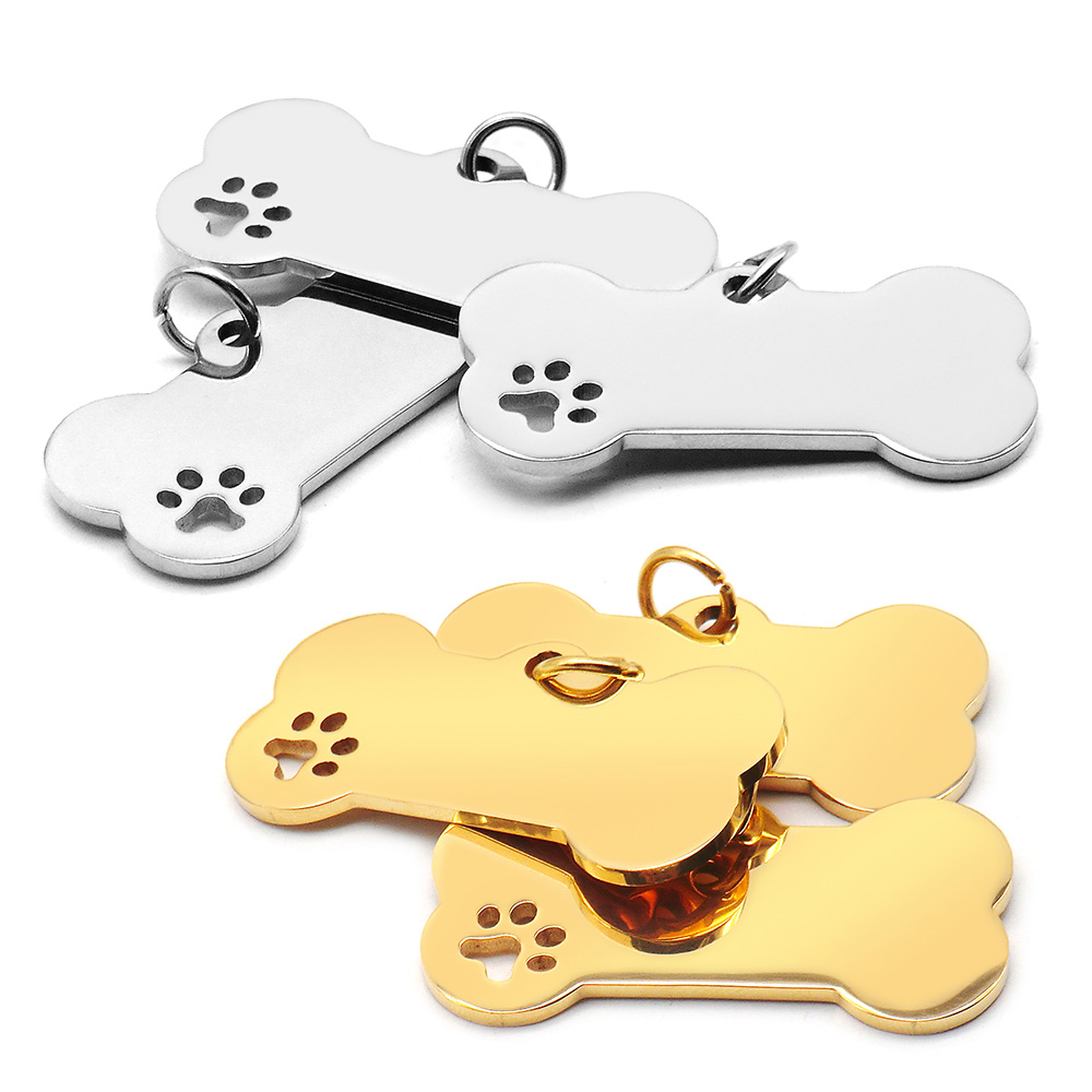 Reflective Dog Collar Personalized Engraved - 100 adet paslanmaz çelik kemik evcil
